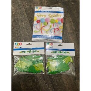 321 Party Time Dinosaur Terradactyl Banners Balloon Garland Kit Green Decoration